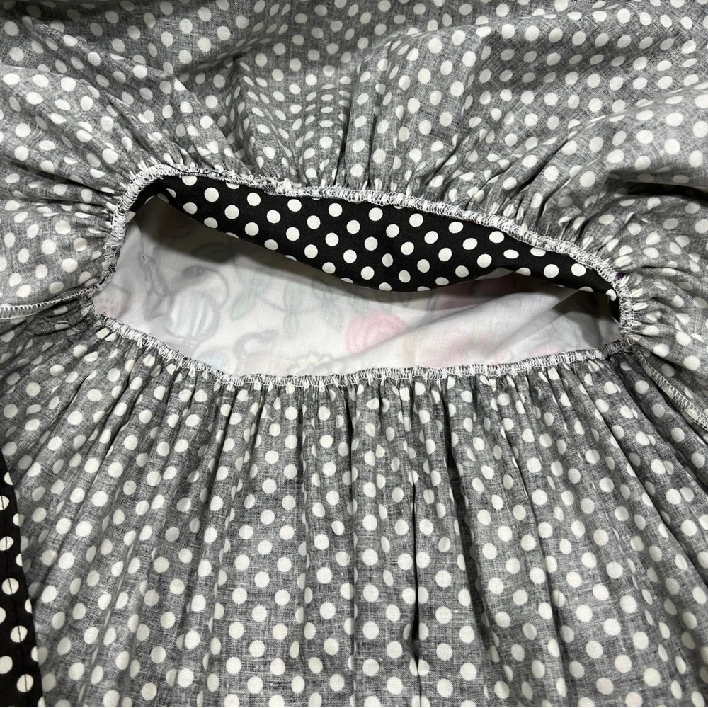 Dress Girls Size 5 Jungle Cotton Print Black White Polka Dots 90” Full Skirt